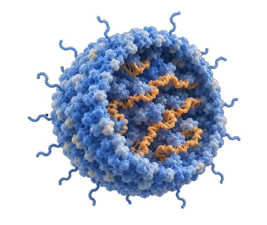 Conceptual lipid nanoparticle cutaway illustration